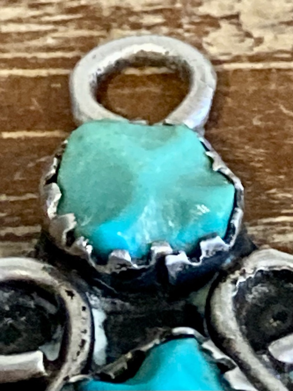 Small Southwestern Style Pendant Silver Tone with Two Blue Stones Sawtooth Bezel - Picture 7 of 11